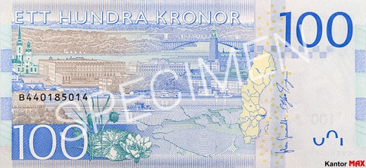 Tył banknotu 100 koron szwedzkich 2016 r.