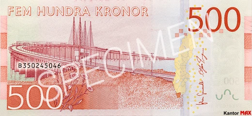 Tył banknotu 500 koron szwedzkich 2016 r.