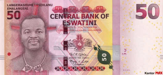 Vorderseite der 50-Lilangeni-Banknote 2018.