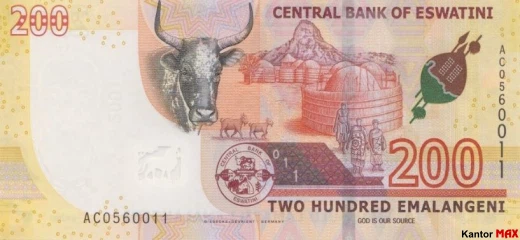 Zadní strana bankovky 200 lilangeni 2023.