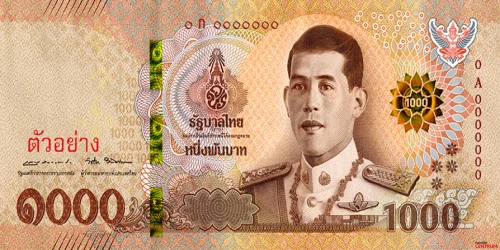Die Vorderseite der 1000-Baht-Banknote, 17. Serie, Ausgabe 2018