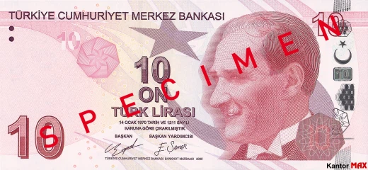 Vorderseite der 10 türkischen Lira-Banknote, Serie 4, Ausgabe 2020