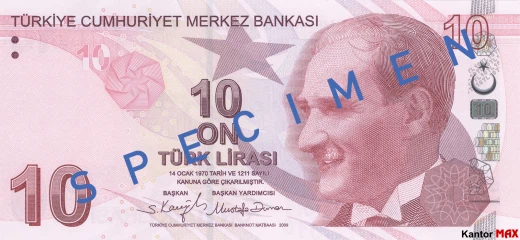 Vorderseite 10 türkische Lira, Serie 6, Ausgabe 2022