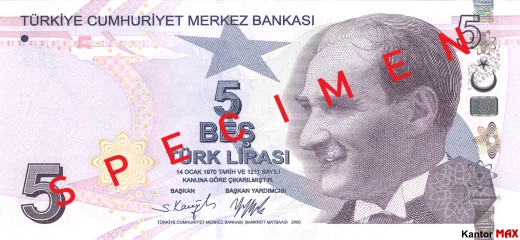 Vorderseite der 5 türkischen Lira-Banknote, Serie 6, Ausgabe 2022