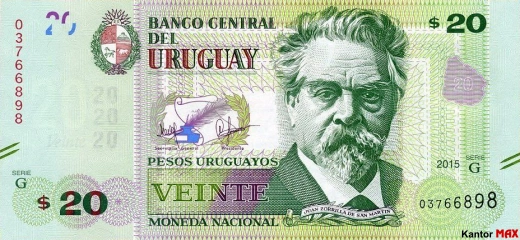 Vorderseite der 20 uruguayischen Peso-Banknote, Ausgabe 2015