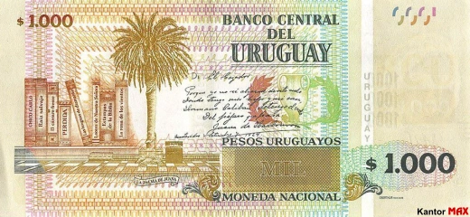 Die Rückseite der 1000 uruguayischen Peso-Banknote, Ausgabe 2015