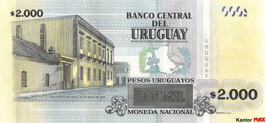 Die Rückseite der 2000 Uruguayischen Peso-Banknote, Ausgabe 2015