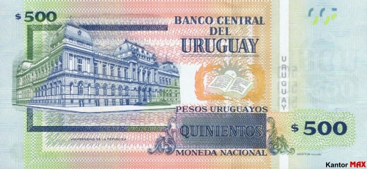 Die Rückseite der 500 uruguayischen Peso-Banknote, Ausgabe 2015