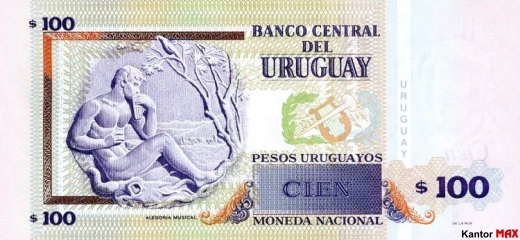 Die Rückseite der 100-uruguayischen Peso-Banknote, Ausgabe 2011