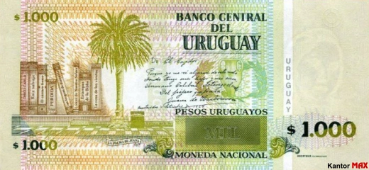 Die Rückseite der 1000-uruguayischen Peso-Banknote, Ausgabe 2011
