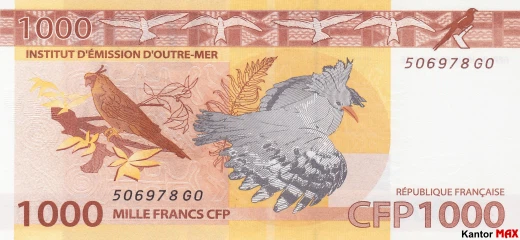 Die Rückseite der 1.000-CFP-Francs-Banknote