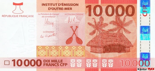 Die Rückseite der 10.000-CFP-Francs-Banknote